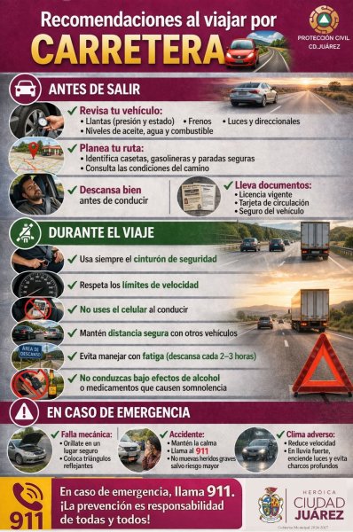 Emite Protección Civil recomendaciones para viajar seguro en carretera durante vacaciones