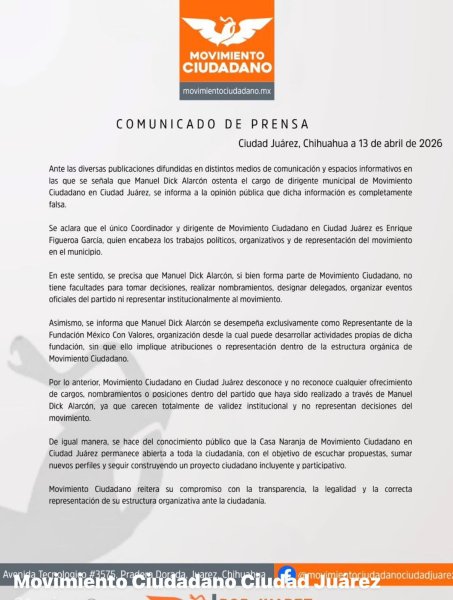MC en Juárez aclara: Manuel Dick no es dirigente