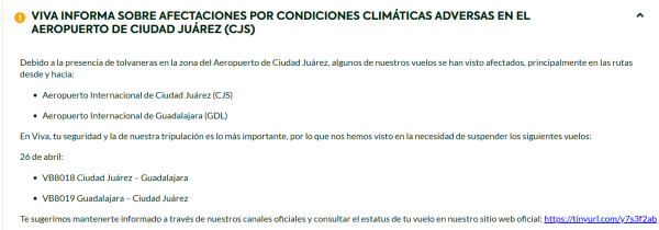 Tolvaneras y fuertes vientos obligan a cancelar vuelos en Ciudad Juárez