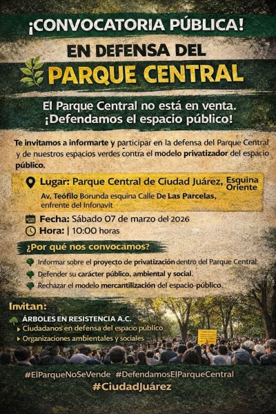 Convocan ciudadanos a reunión para defender el Parque Central