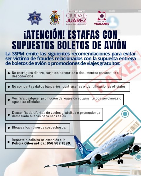Alertan por fraude de “boletos de avión gratis” en Juárez