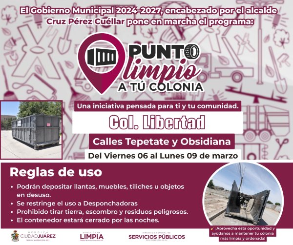 Instalan Puntos Limpios en colonias de Juárez para desechar tiliches y objetos voluminosos