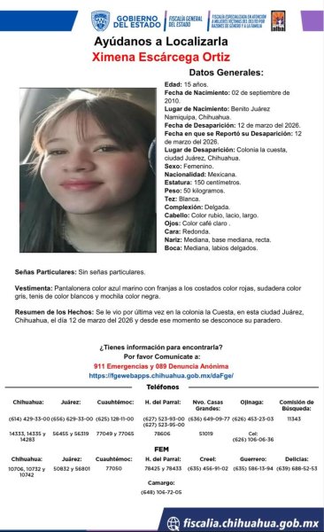 Buscan a menor desaparecida en La Cuesta; piden apoyo para localizar a Ximena Escárcega Ortiz