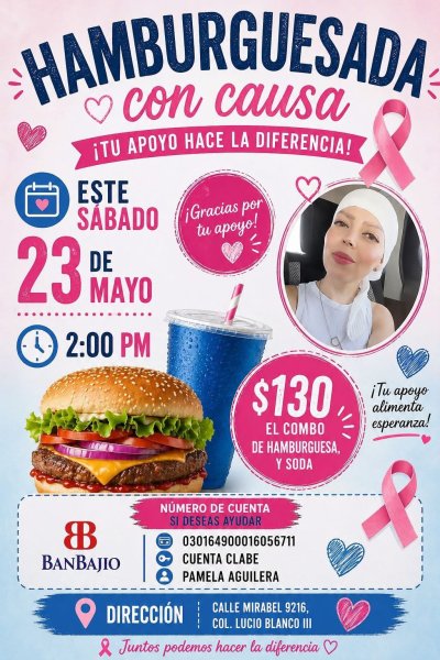 Hoy realizan hamburguesada con causa para apoyar a Pamela en su lucha contra el cáncer