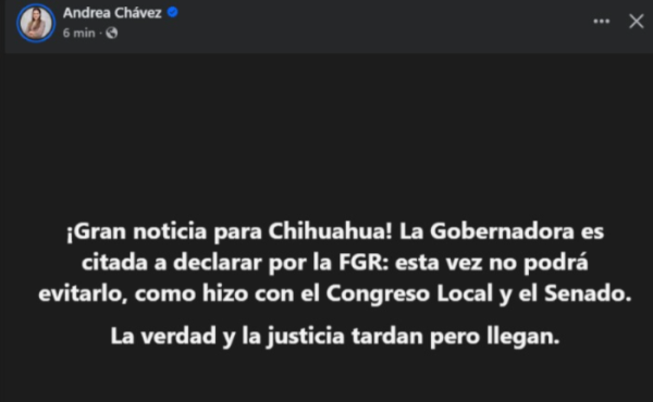Andrea Chávez celebra citatorio de la FGR contra Maru Campos por comparecencia